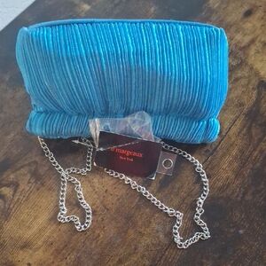 Blue Pleated Velvet Chain Clutch
